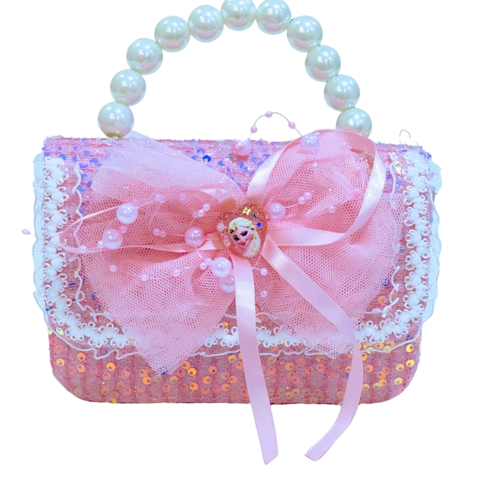Girls Sequin Mini Purse Pearl Handle Crossbody Bag Bow Princess Boutique